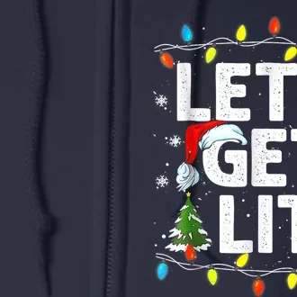 Lets Get Lit Funny Christmas Lights Tree Santa Hat Pajama Full Zip Hoodie