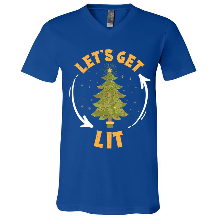 Let's Get Lit Funny Christmas Ing Xmas Tree Lover Gift V-Neck T-Shirt