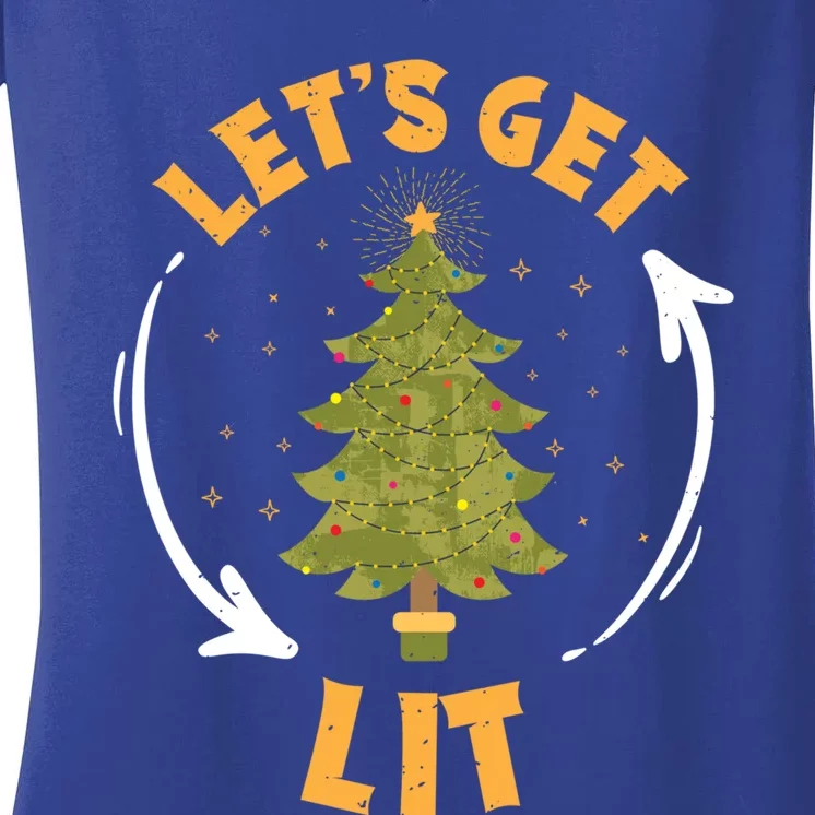 Let's Get Lit Funny Christmas Ing Xmas Tree Lover Gift Women's V-Neck T-Shirt