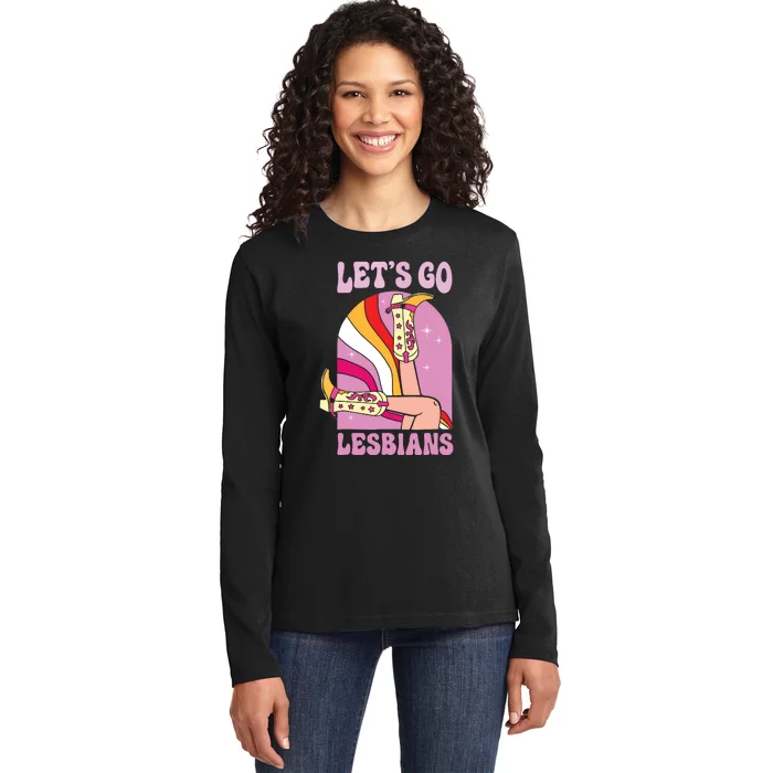 Lets Go Lesbians Lgbtq Lesbian Pride Month Cowgirl Ladies Long Sleeve Shirt