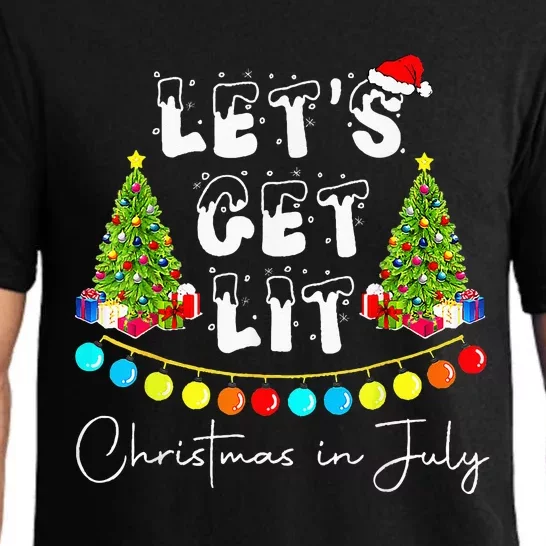 Lets Get Lit Christmas In July Santa Hat Xmas Tree Pajama Set