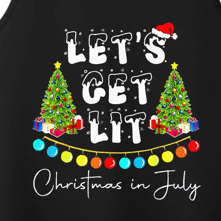 Lets Get Lit Christmas In July Santa Hat Xmas Tree Performance Tank