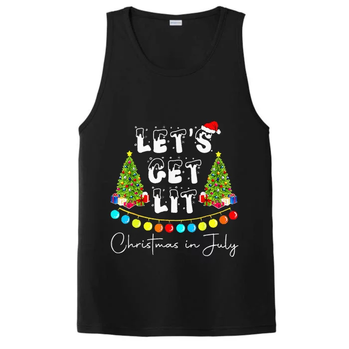 Lets Get Lit Christmas In July Santa Hat Xmas Tree Performance Tank