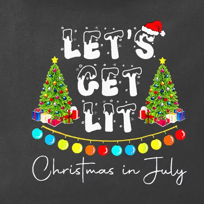 Lets Get Lit Christmas In July Santa Hat Xmas Tree Zip Tote Bag