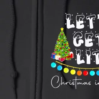 Lets Get Lit Christmas In July Santa Hat Xmas Tree Full Zip Hoodie