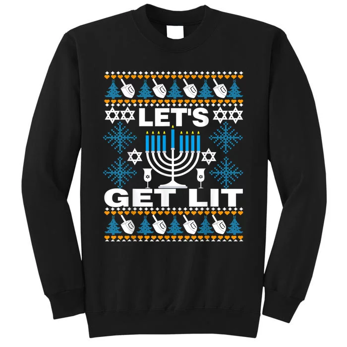 Let's Get Lit Chanukah Happy Hanukkah Ugly Sweater For Sweatshirt