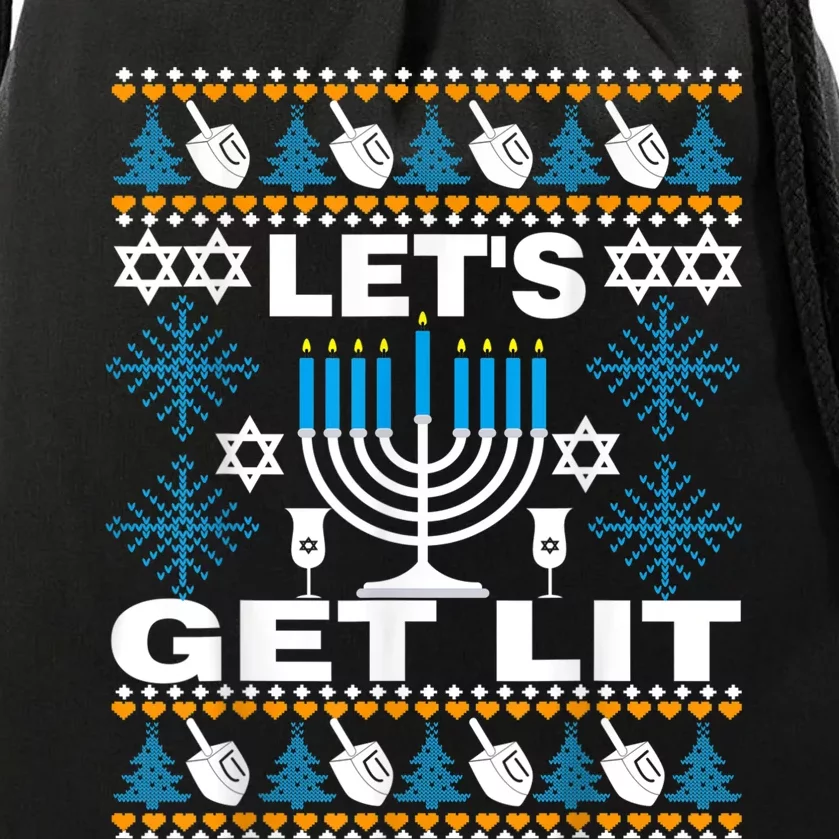 Let's Get Lit Chanukah Happy Hanukkah Ugly Sweater For Drawstring Bag