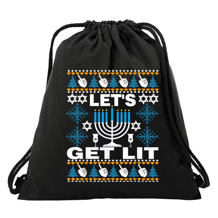 Let's Get Lit Chanukah Happy Hanukkah Ugly Sweater For Drawstring Bag