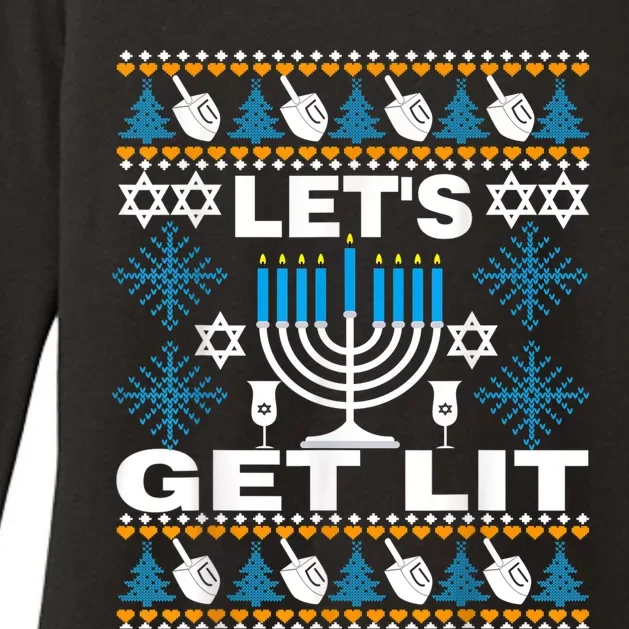 Let's Get Lit Chanukah Happy Hanukkah Ugly Sweater For Womens CVC Long Sleeve Shirt