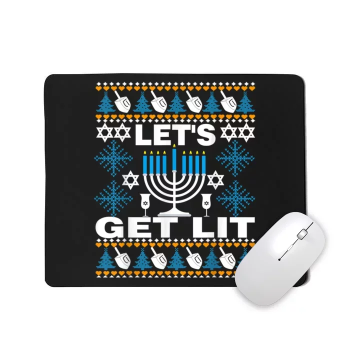 Let's Get Lit Chanukah Happy Hanukkah Ugly Sweater For Mousepad