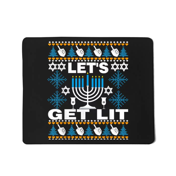 Let's Get Lit Chanukah Happy Hanukkah Ugly Sweater For Mousepad