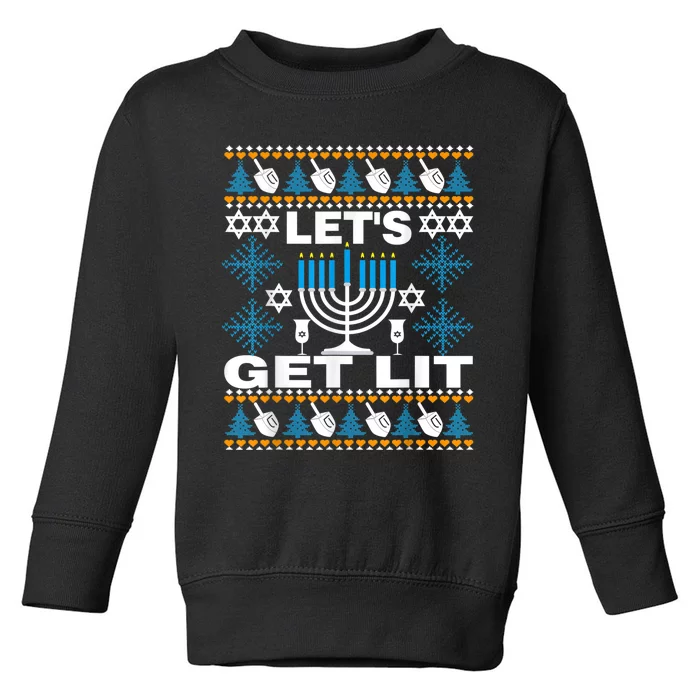 Let's Get Lit Chanukah Happy Hanukkah Ugly Sweater For Toddler Sweatshirt