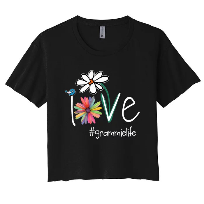 Love Grammie Life Art Flower Color Women's Crop Top Tee