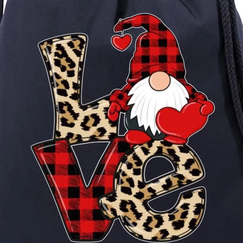 Love Gnomes Leopard Buffalo Plaid Christmas Pajamas Boy Girl Gift Drawstring Bag