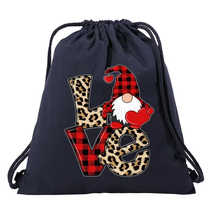 Love Gnomes Leopard Buffalo Plaid Christmas Pajamas Boy Girl Gift Drawstring Bag