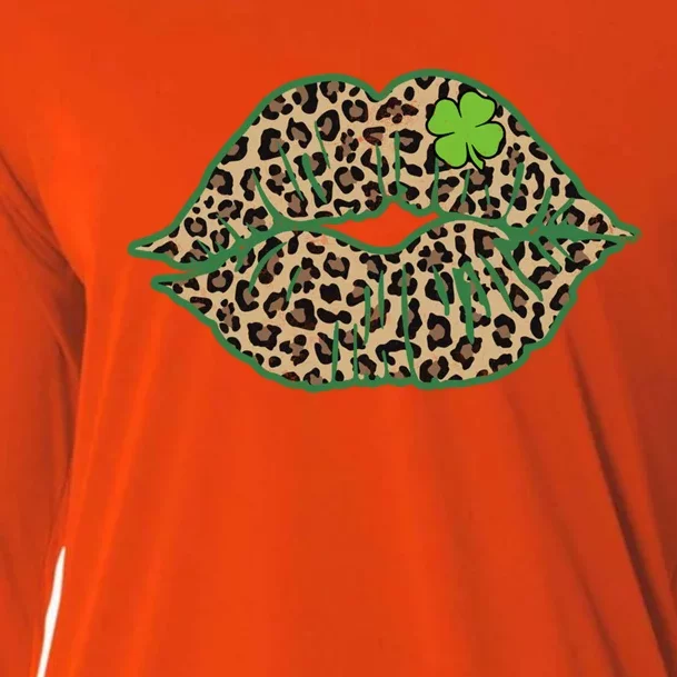 Leopard Green Lips Sexy Irish Culture Leaf Clover Funny St Funny Gift Cooling Performance Long Sleeve Crew