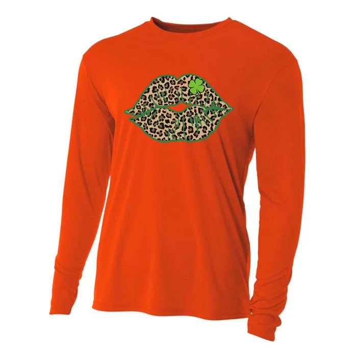 Leopard Green Lips Sexy Irish Culture Leaf Clover Funny St Funny Gift Cooling Performance Long Sleeve Crew