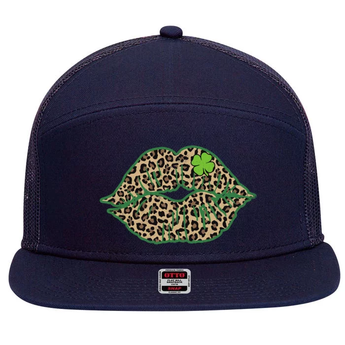 Leopard Green Lips Sexy Irish Culture Leaf Clover Funny St Funny Gift 7 Panel Mesh Trucker Snapback Hat