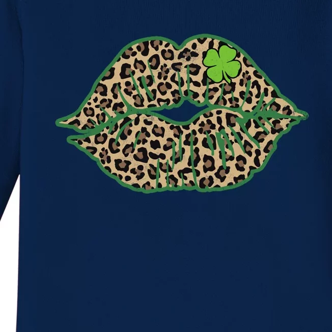 Leopard Green Lips Sexy Irish Culture Leaf Clover Funny St Funny Gift Baby Long Sleeve Bodysuit