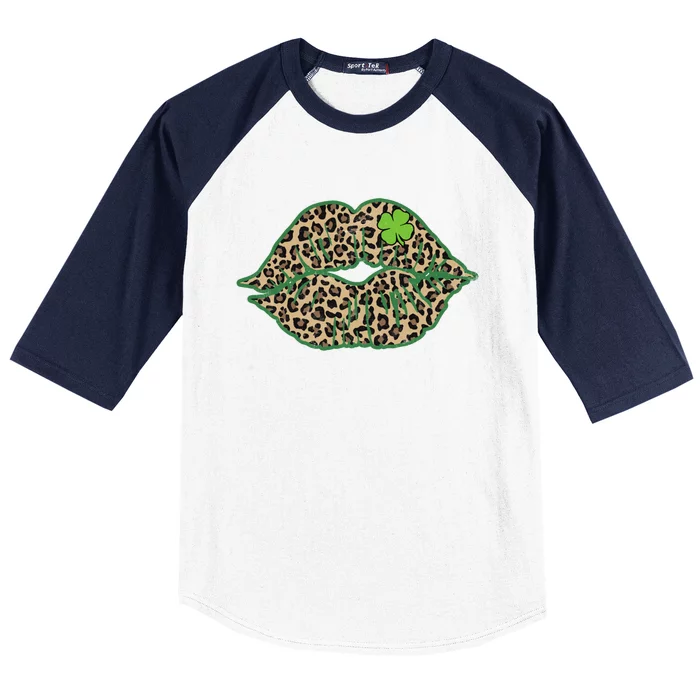 Leopard Green Lips Sexy Irish Culture Leaf Clover Funny St Funny Gift Baseball Sleeve Shirt