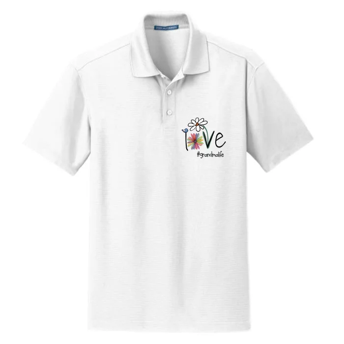 Love Grandma Life Art Flower Dry Zone Grid Performance Polo