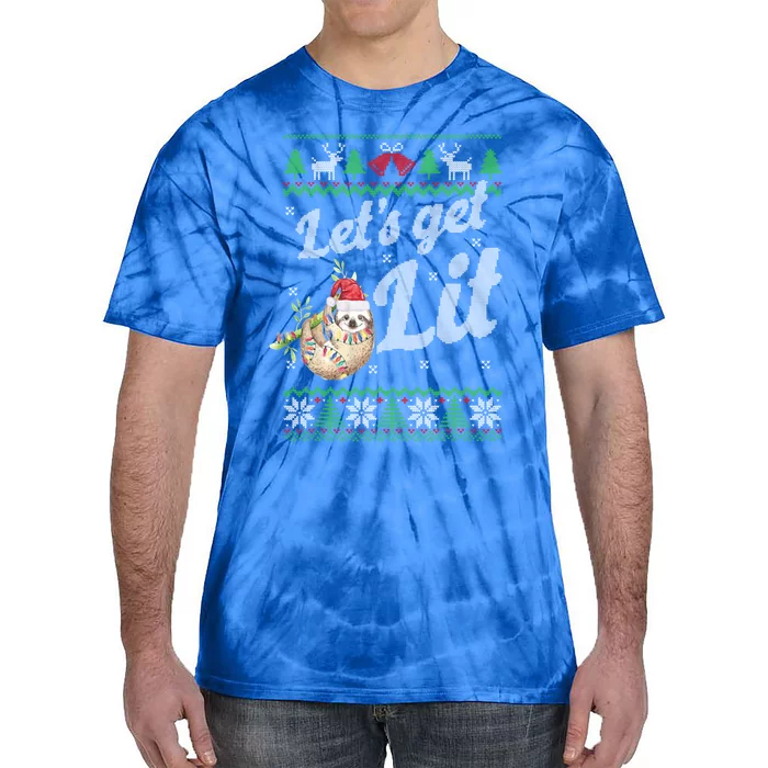 Let's Get Lit Funny Sloth Christmas Funny Sloth Lovers Meaningful Gift Tie-Dye T-Shirt