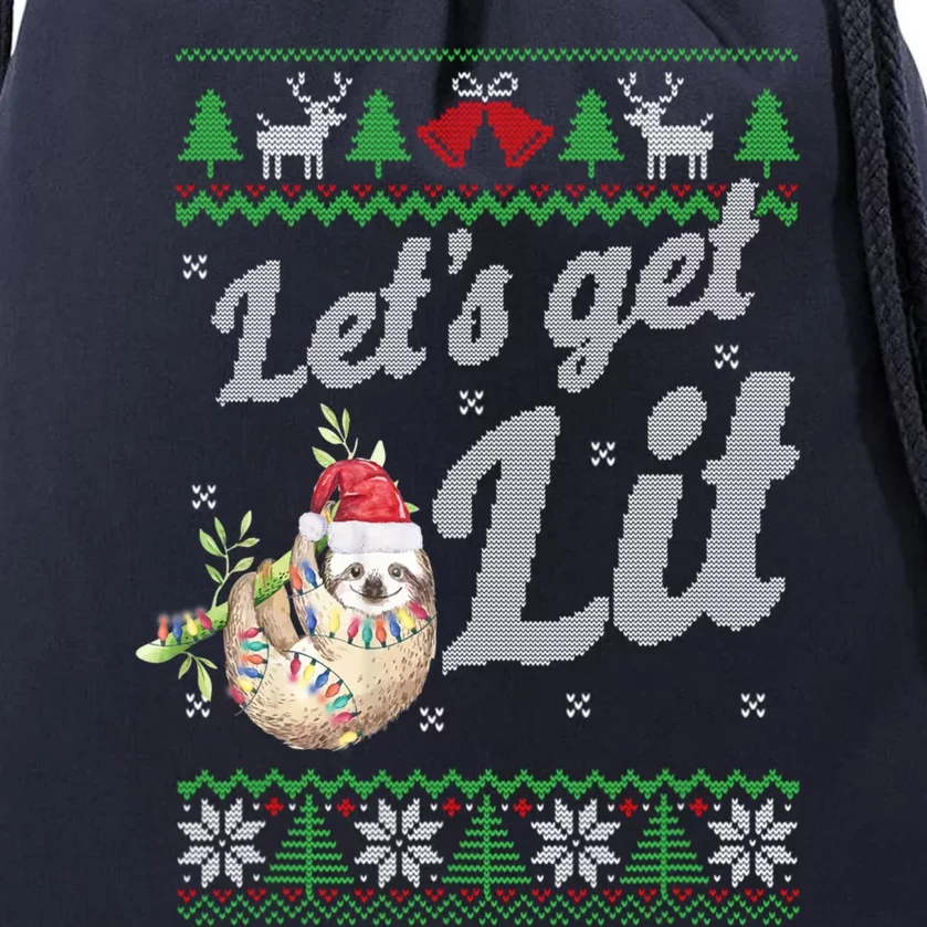 Let's Get Lit Funny Sloth Christmas Funny Sloth Lovers Meaningful Gift Drawstring Bag