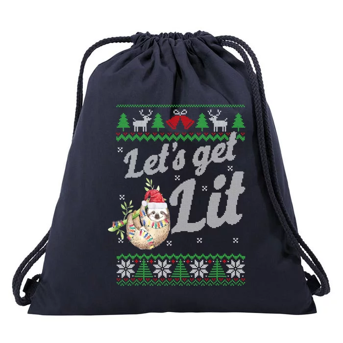 Let's Get Lit Funny Sloth Christmas Funny Sloth Lovers Meaningful Gift Drawstring Bag