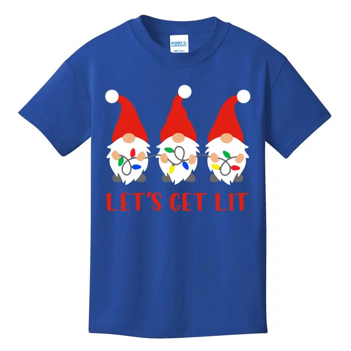 Let's Get Lit Gnome Squad Xmas Lights Christmas Pajama Funny Meaningful Gift Kids T-Shirt