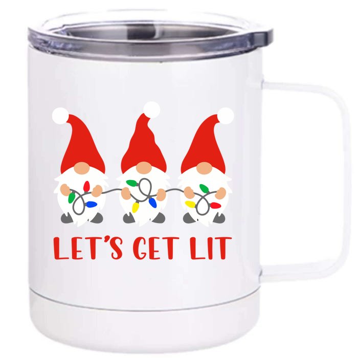 Let's Get Lit Gnome Squad Xmas Lights Christmas Pajama Funny Meaningful Gift Front & Back 12oz Stainless Steel Tumbler Cup