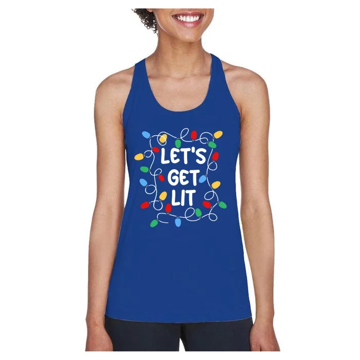 Let's Get Lit Christmas Lights Xmas Pajama Holiday Boy Girl Gift Women's Racerback Tank