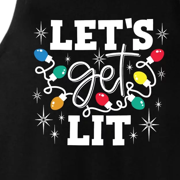 Lets Get Lit Drinking Santa Hat Christmas Lights Funny Ladies Tri-Blend Wicking Tank