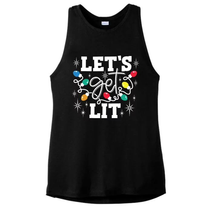 Lets Get Lit Drinking Santa Hat Christmas Lights Funny Ladies Tri-Blend Wicking Tank