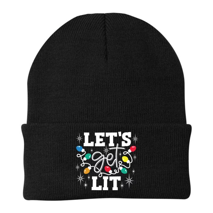 Lets Get Lit Drinking Santa Hat Christmas Lights Funny Knit Cap Winter Beanie