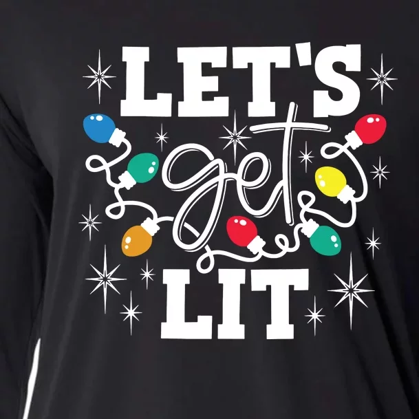 Lets Get Lit Drinking Santa Hat Christmas Lights Funny Cooling Performance Long Sleeve Crew