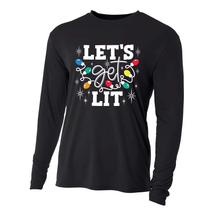 Lets Get Lit Drinking Santa Hat Christmas Lights Funny Cooling Performance Long Sleeve Crew