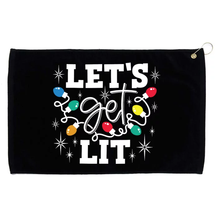 Lets Get Lit Drinking Santa Hat Christmas Lights Funny Grommeted Golf Towel