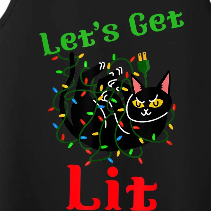 LetS Get Lit Funny Christmas Holiday Cat Performance Tank