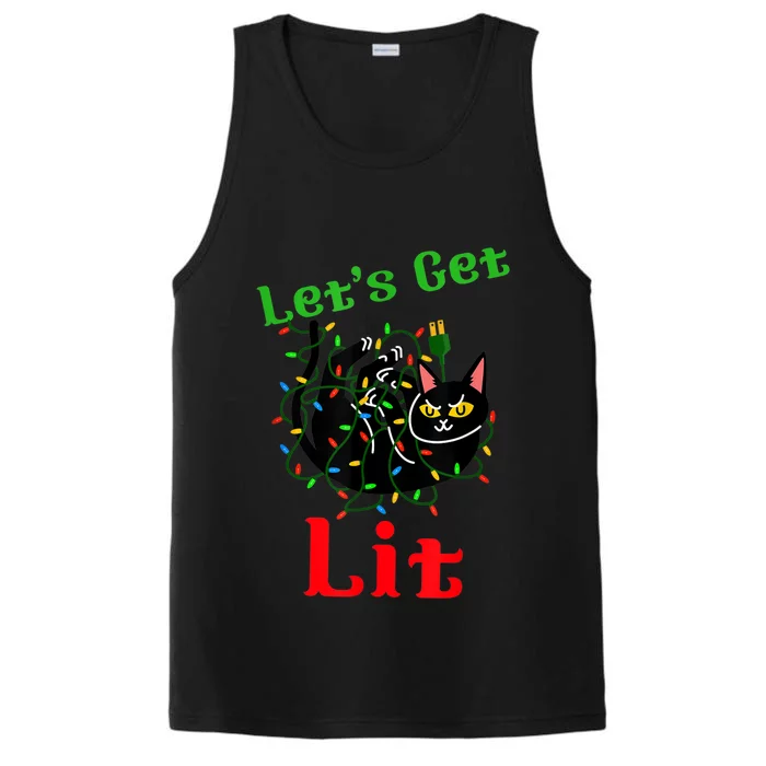 LetS Get Lit Funny Christmas Holiday Cat Performance Tank