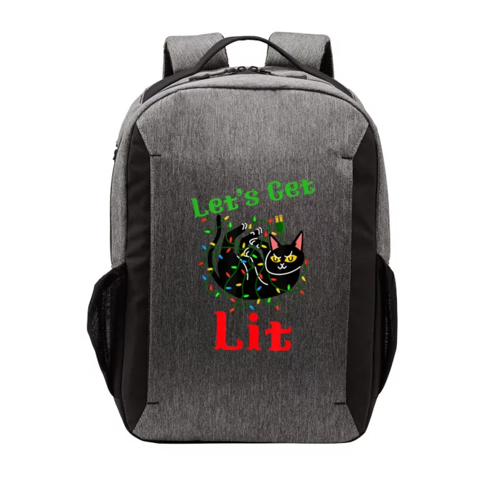 LetS Get Lit Funny Christmas Holiday Cat Vector Backpack