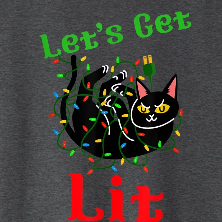 LetS Get Lit Funny Christmas Holiday Cat Women's Crop Top Tee