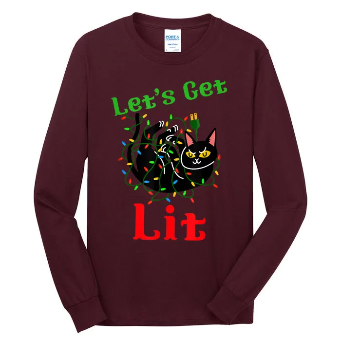 LetS Get Lit Funny Christmas Holiday Cat Tall Long Sleeve T-Shirt