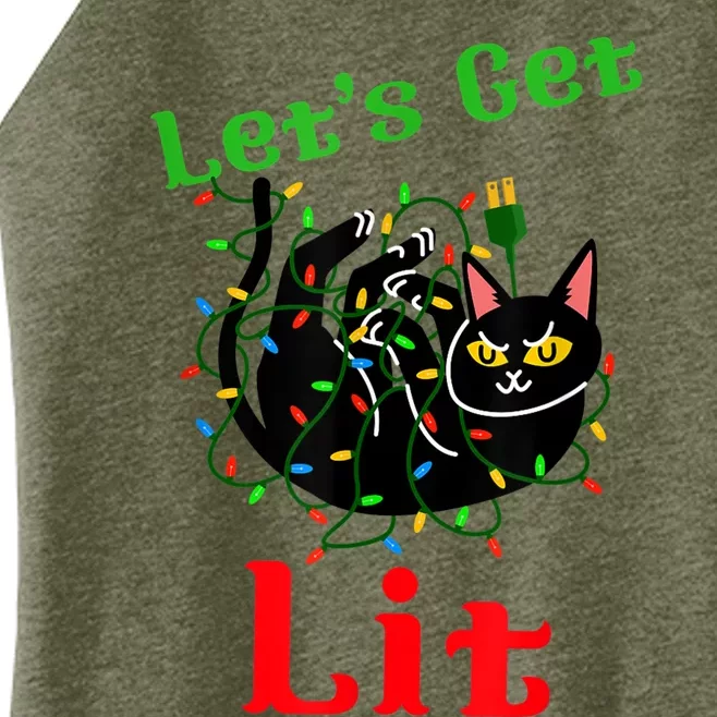 LetS Get Lit Funny Christmas Holiday Cat Women’s Perfect Tri Rocker Tank