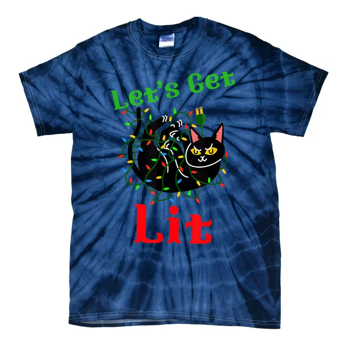 LetS Get Lit Funny Christmas Holiday Cat Tie-Dye T-Shirt