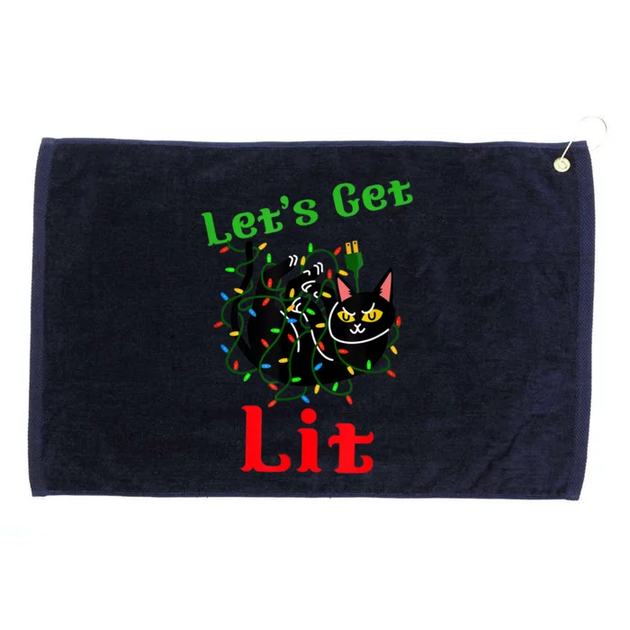 LetS Get Lit Funny Christmas Holiday Cat Grommeted Golf Towel