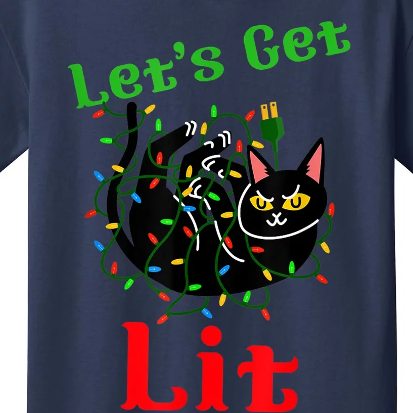 LetS Get Lit Funny Christmas Holiday Cat Kids T-Shirt