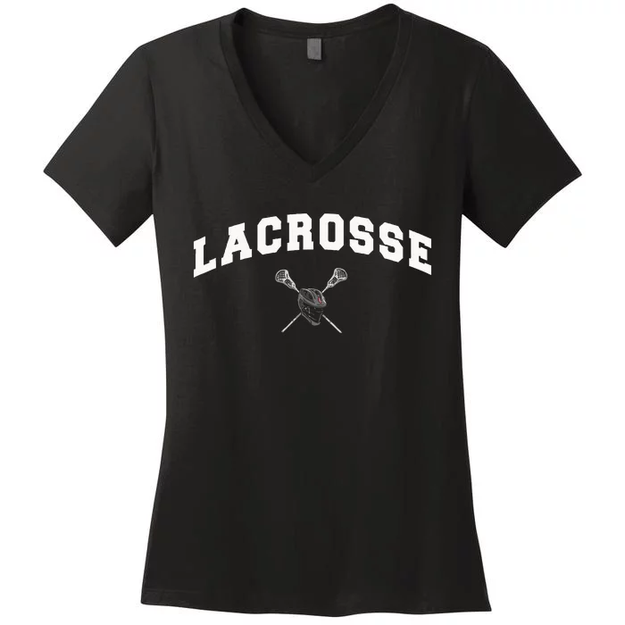 Lacrosse Gifts Lax Lacrosse Player Stick Women's V-Neck T-Shirt