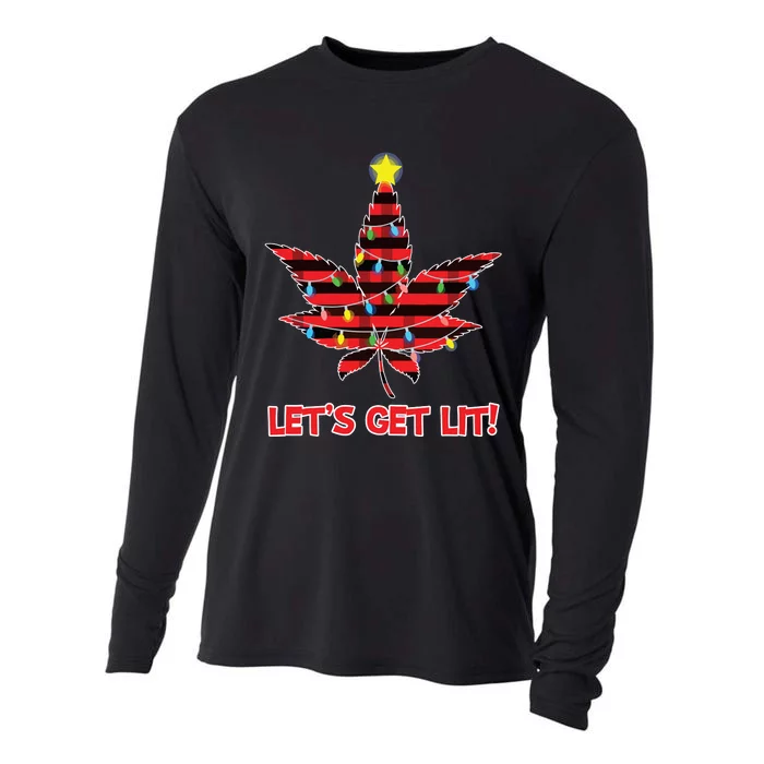 Lets Get Lit Christmas Marijuana Cannabis Weed Ugly Cooling Performance Long Sleeve Crew