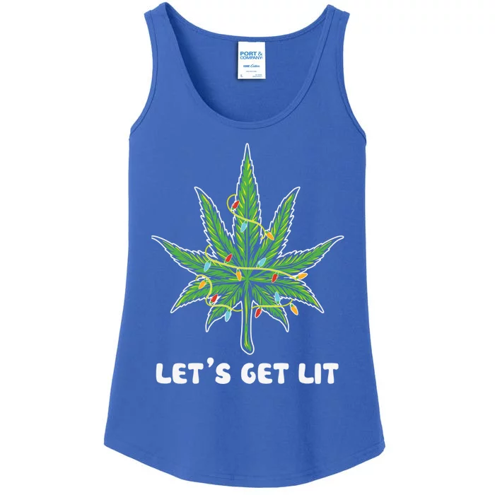 Let's Get Lit Christmas Cool Gift Funny Marijuana Leaf Weed Xmas Gift Ladies Essential Tank