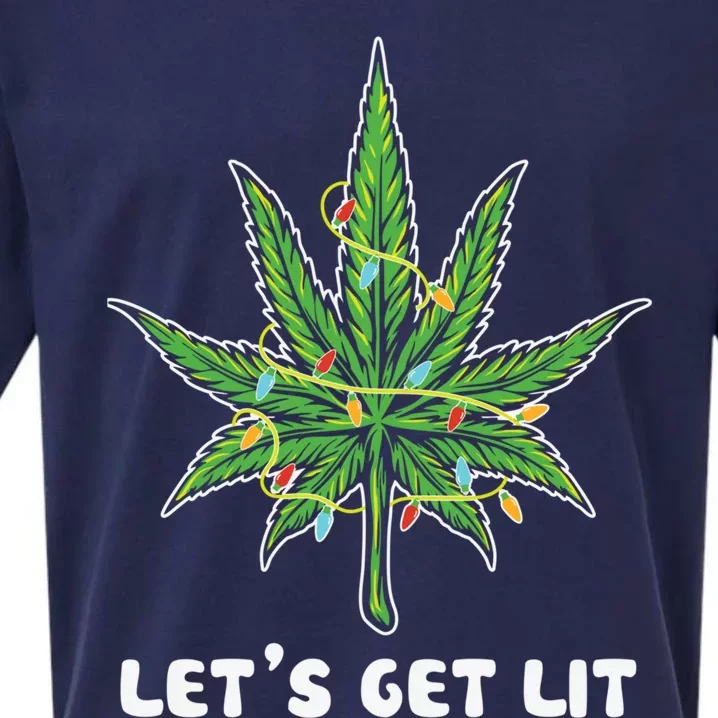 Let's Get Lit Christmas Cool Gift Funny Marijuana Leaf Weed Xmas Gift Sueded Cloud Jersey T-Shirt